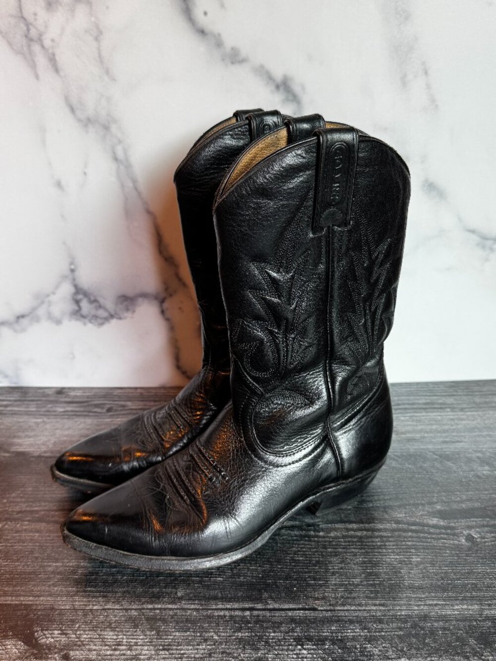 Real Leather Black Cowboy Boots